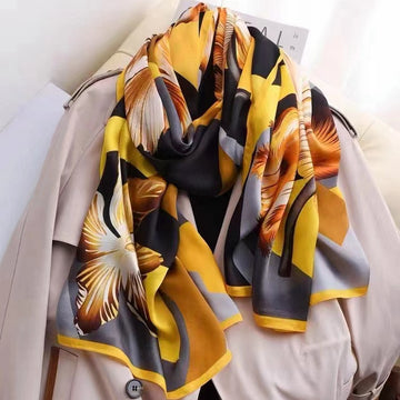 Floral Print Silky Satin Summer Scarf Wrap for Women